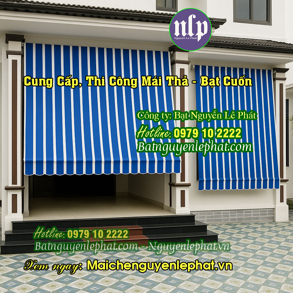 Thi công lắp bạt thả che nắng mưa tự cuốn